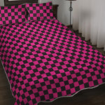 Magenta Pink And Black Checkered Print Quilt Bed Set