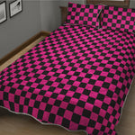 Magenta Pink And Black Checkered Print Quilt Bed Set