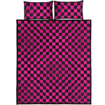 Magenta Pink And Black Checkered Print Quilt Bed Set
