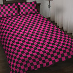 Magenta Pink And Black Checkered Print Quilt Bed Set