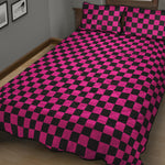 Magenta Pink And Black Checkered Print Quilt Bed Set