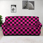 Magenta Pink And Black Checkered Print Sofa Cover