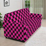 Magenta Pink And Black Checkered Print Sofa Cover