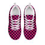 Magenta Pink And Black Checkered Print White Sneakers
