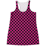 Magenta Pink And Black Checkered Print Women's Racerback Tank Top