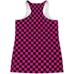 Magenta Pink And Black Checkered Print Women's Racerback Tank Top