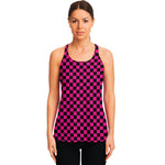 Magenta Pink And Black Checkered Print Women's Racerback Tank Top