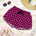 Magenta Pink And Black Checkered Print Women's Shorts