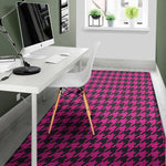 Magenta Pink And Black Houndstooth Print Area Rug