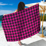 Magenta Pink And Black Houndstooth Print Beach Sarong Wrap