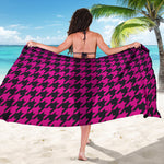 Magenta Pink And Black Houndstooth Print Beach Sarong Wrap