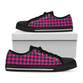 Magenta Pink And Black Houndstooth Print Black Low Top Sneakers