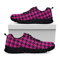 Magenta Pink And Black Houndstooth Print Black Running Shoes