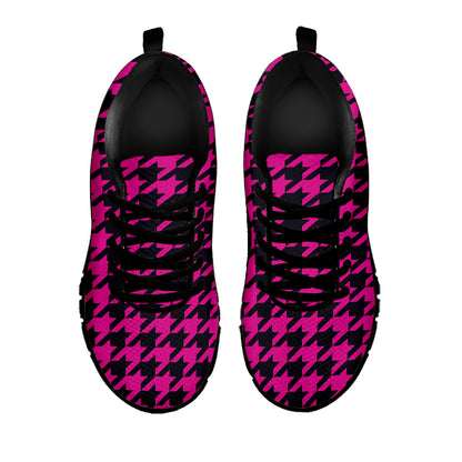 Magenta Pink And Black Houndstooth Print Black Sneakers