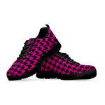 Magenta Pink And Black Houndstooth Print Black Sneakers