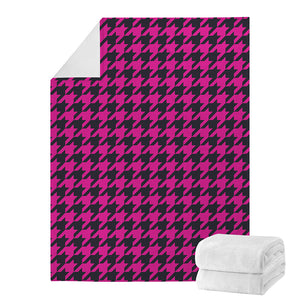 Magenta Pink And Black Houndstooth Print Blanket