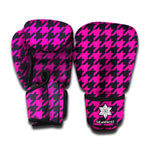 Magenta Pink And Black Houndstooth Print Boxing Gloves