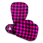 Magenta Pink And Black Houndstooth Print Boxing Gloves