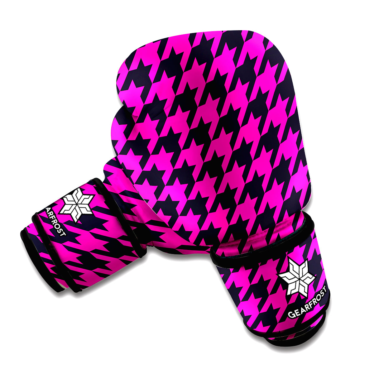 Magenta Pink And Black Houndstooth Print Boxing Gloves
