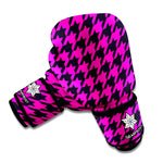 Magenta Pink And Black Houndstooth Print Boxing Gloves