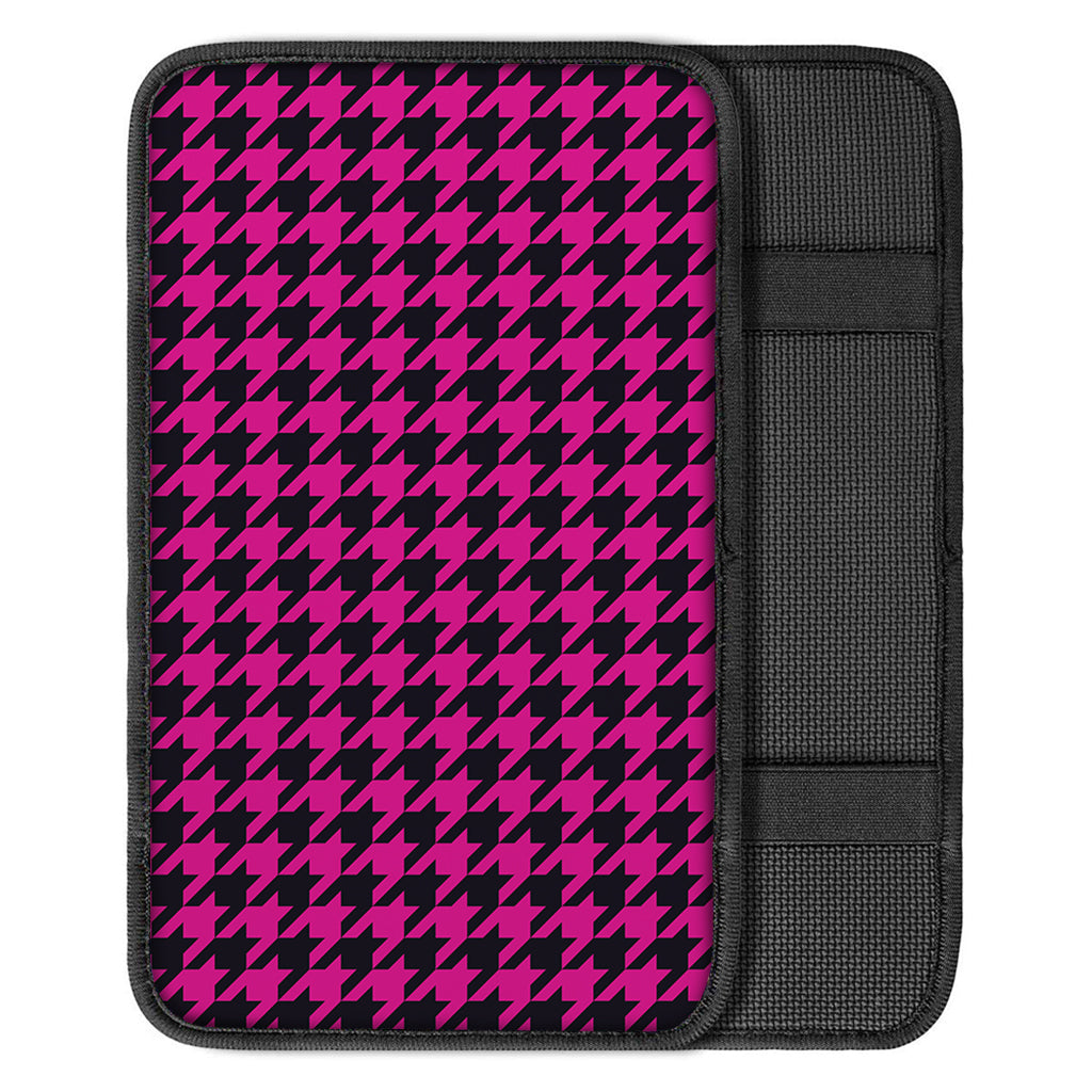 Magenta Pink And Black Houndstooth Print Car Center Console Cover