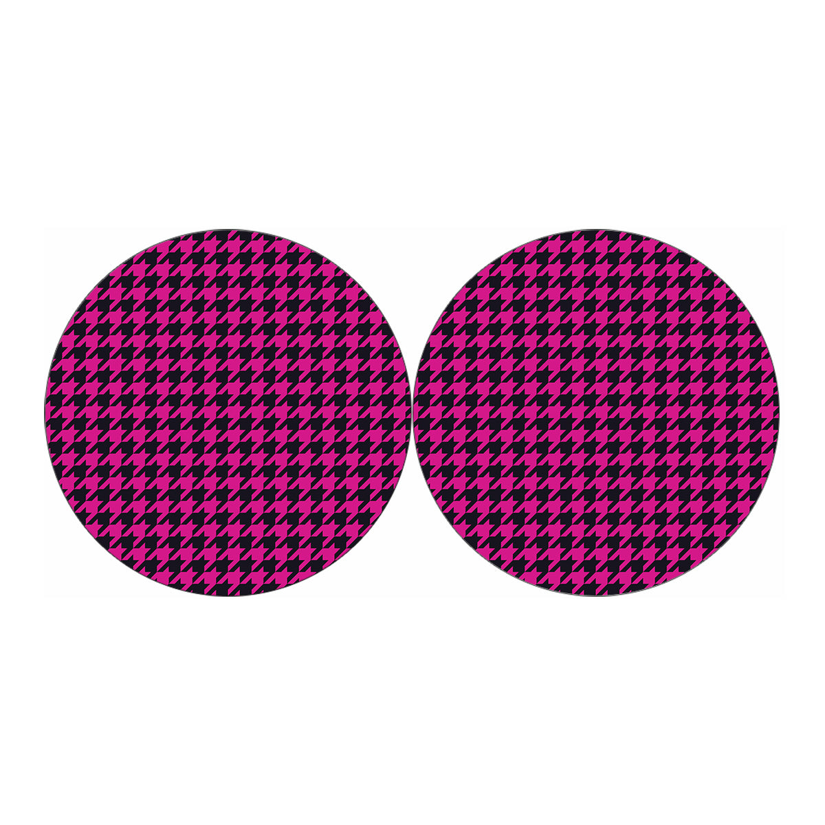 Magenta Pink And Black Houndstooth Print Car Coasters