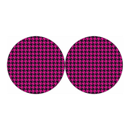 Magenta Pink And Black Houndstooth Print Car Coasters