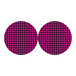 Magenta Pink And Black Houndstooth Print Car Coasters