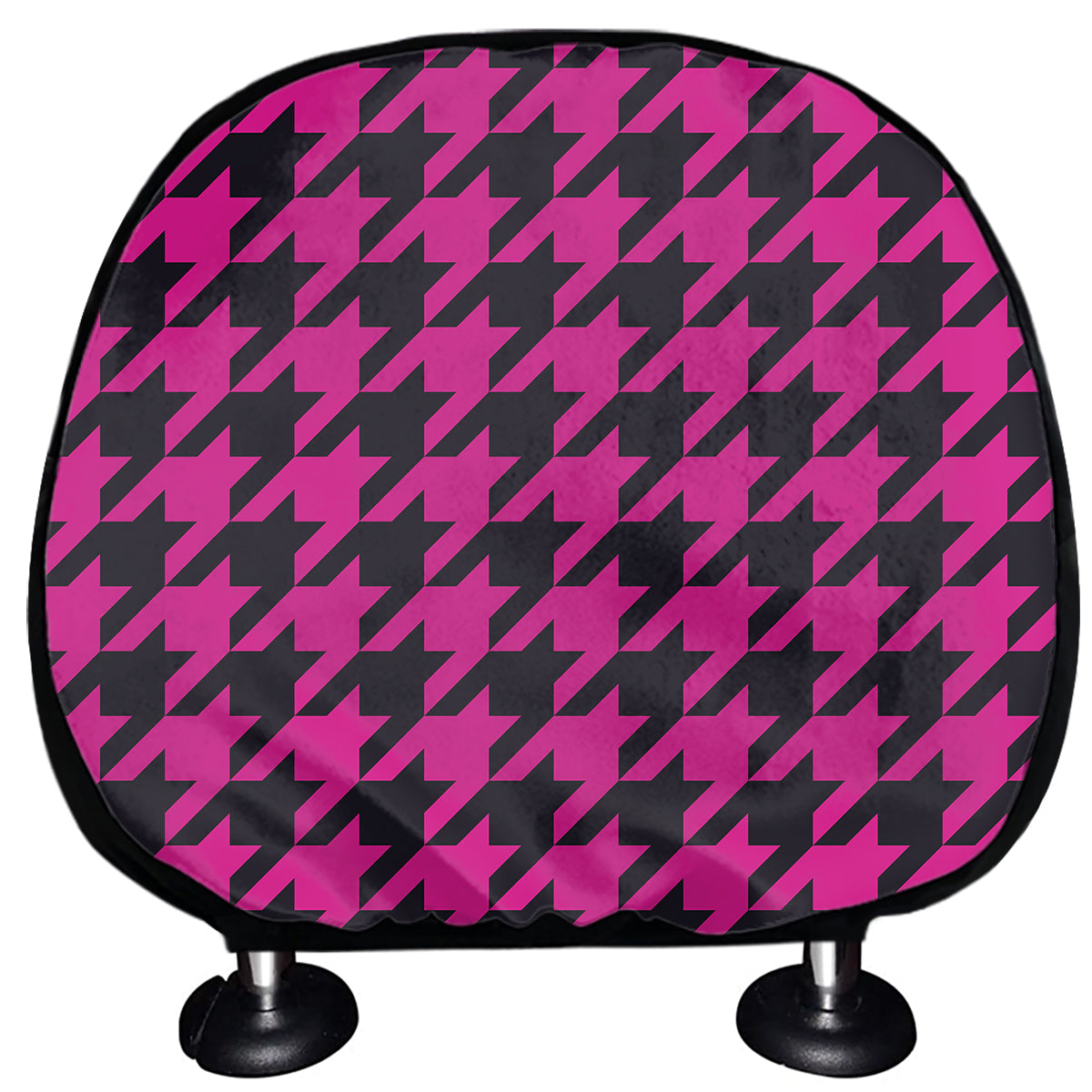 Magenta Pink And Black Houndstooth Print Car Headrest Covers