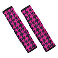 Magenta Pink And Black Houndstooth Print Car Seat Belt Covers