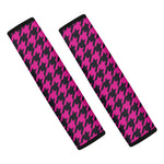 Magenta Pink And Black Houndstooth Print Car Seat Belt Covers