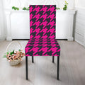 Magenta Pink And Black Houndstooth Print Dining Chair Slipcover