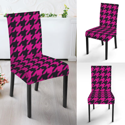 Magenta Pink And Black Houndstooth Print Dining Chair Slipcover