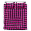 Magenta Pink And Black Houndstooth Print Duvet Cover Bedding Set