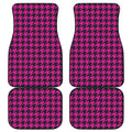 Magenta Pink And Black Houndstooth Print Front and Back Car Floor Mats