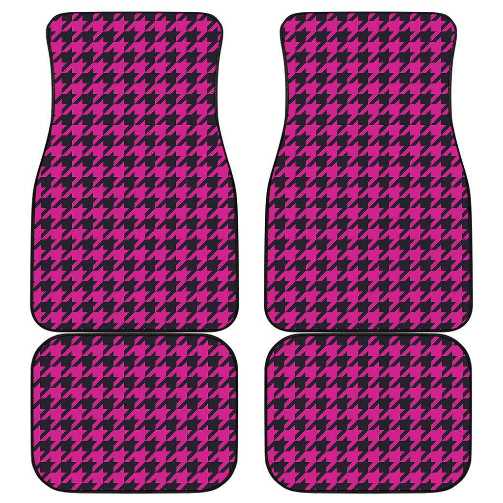 Magenta Pink And Black Houndstooth Print Front and Back Car Floor Mats