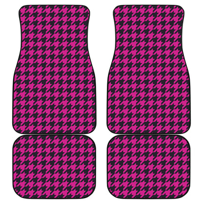 Magenta Pink And Black Houndstooth Print Front and Back Car Floor Mats