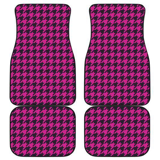Magenta Pink And Black Houndstooth Print Front and Back Car Floor Mats