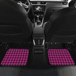 Magenta Pink And Black Houndstooth Print Front and Back Car Floor Mats
