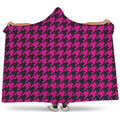 Magenta Pink And Black Houndstooth Print Hooded Blanket