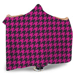 Magenta Pink And Black Houndstooth Print Hooded Blanket