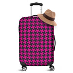 Magenta Pink And Black Houndstooth Print Luggage Cover