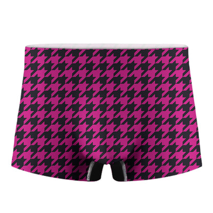 Magenta Pink And Black Houndstooth Print Men's Boxer Briefs