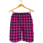 Magenta Pink And Black Houndstooth Print Men's Shorts