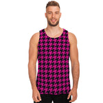Magenta Pink And Black Houndstooth Print Men's Tank Top