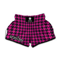 Magenta Pink And Black Houndstooth Print Muay Thai Boxing Shorts