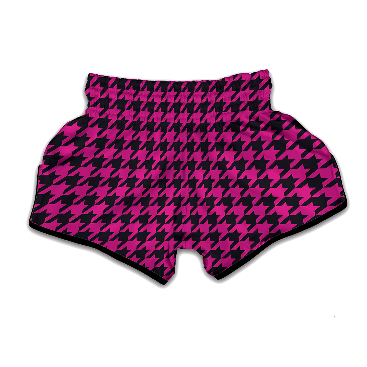 Magenta Pink And Black Houndstooth Print Muay Thai Boxing Shorts