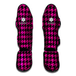 Magenta Pink And Black Houndstooth Print Muay Thai Shin Guard
