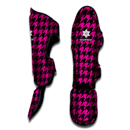 Magenta Pink And Black Houndstooth Print Muay Thai Shin Guard