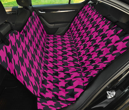 Magenta Pink And Black Houndstooth Print Pet Car Back Seat Cover